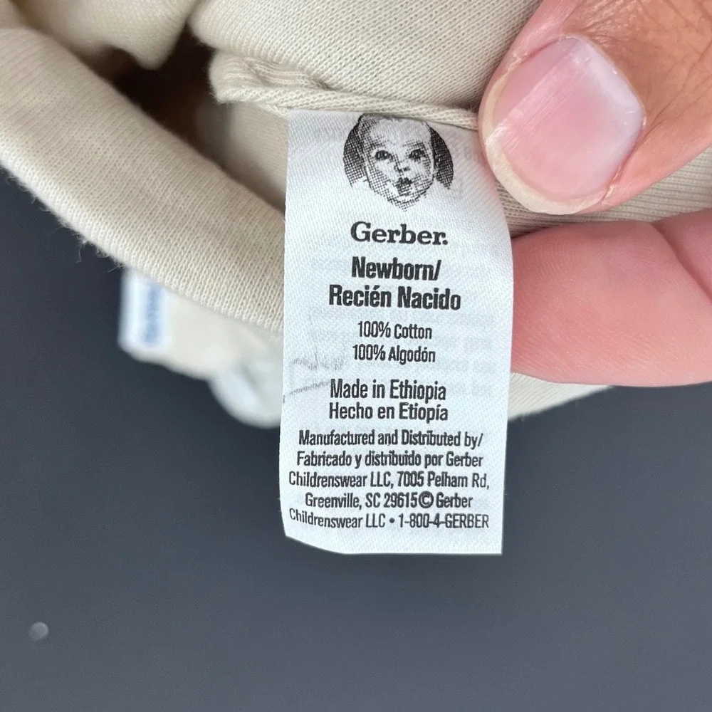 Gerber Beanie Set‎ Unisex Newborn Cream Grey 100% Cotton 3D Ears 3 Pack